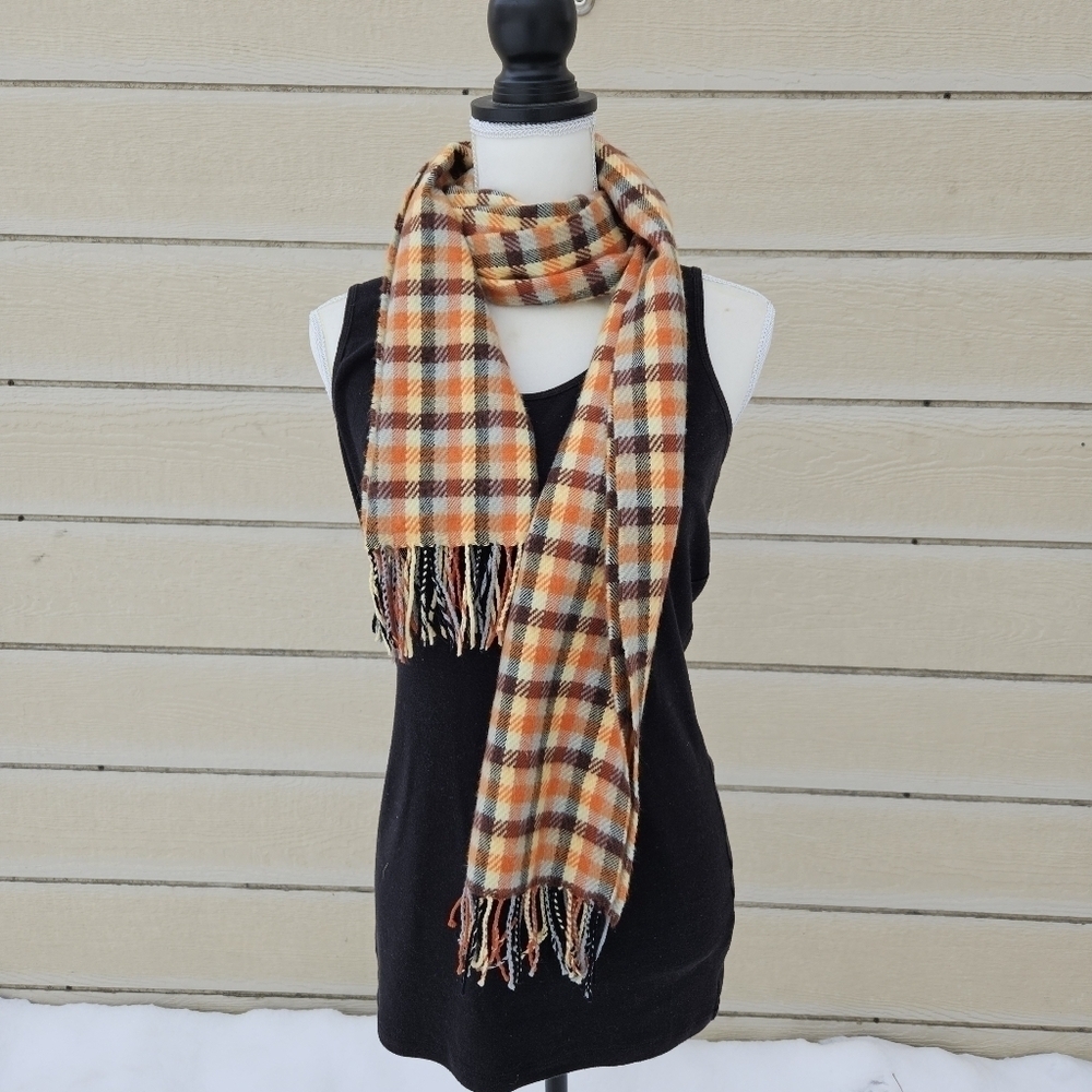 orange plaid cashmere scarf made in Scotland